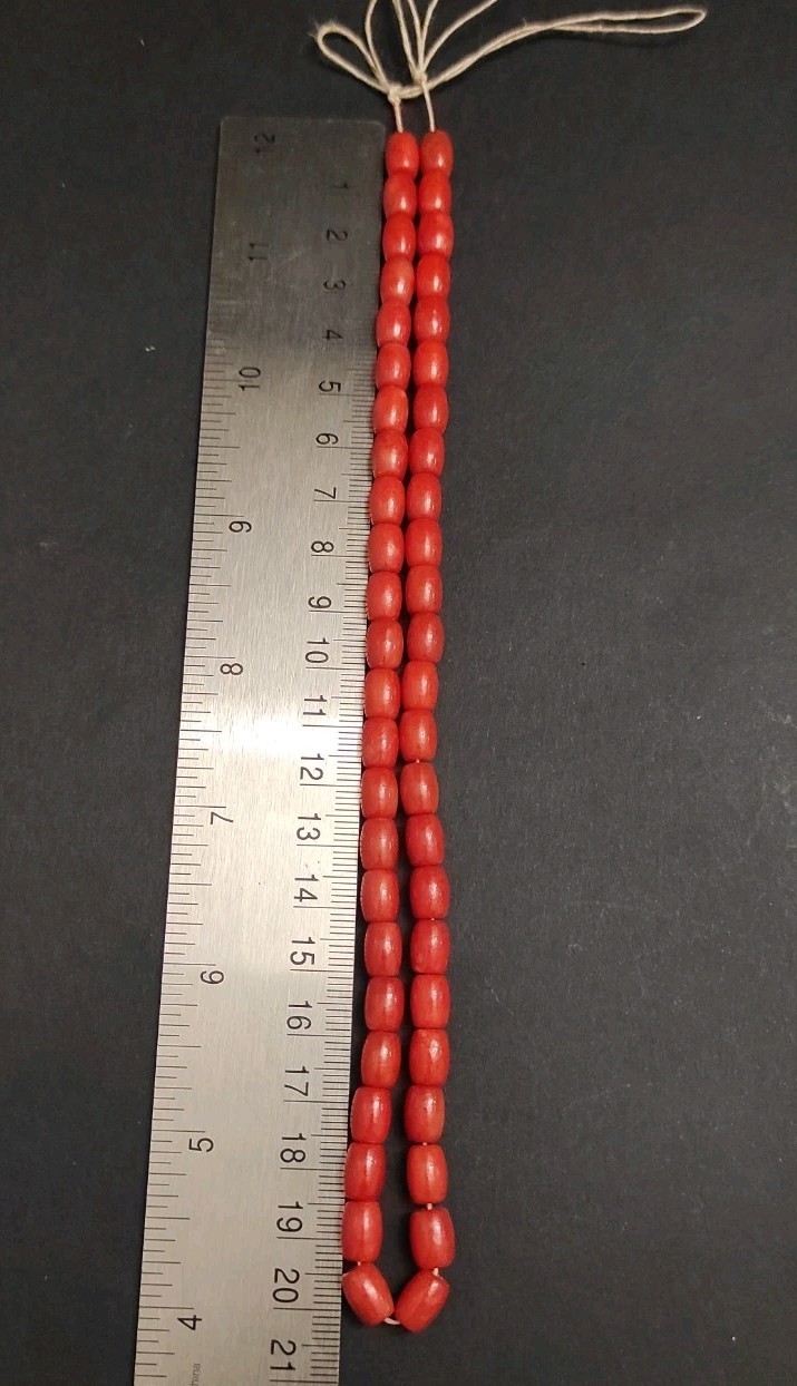 DELIGHTFUL, ANTIQUE, CARVED REAL CORAL BEAD NECKLACE 26,4g