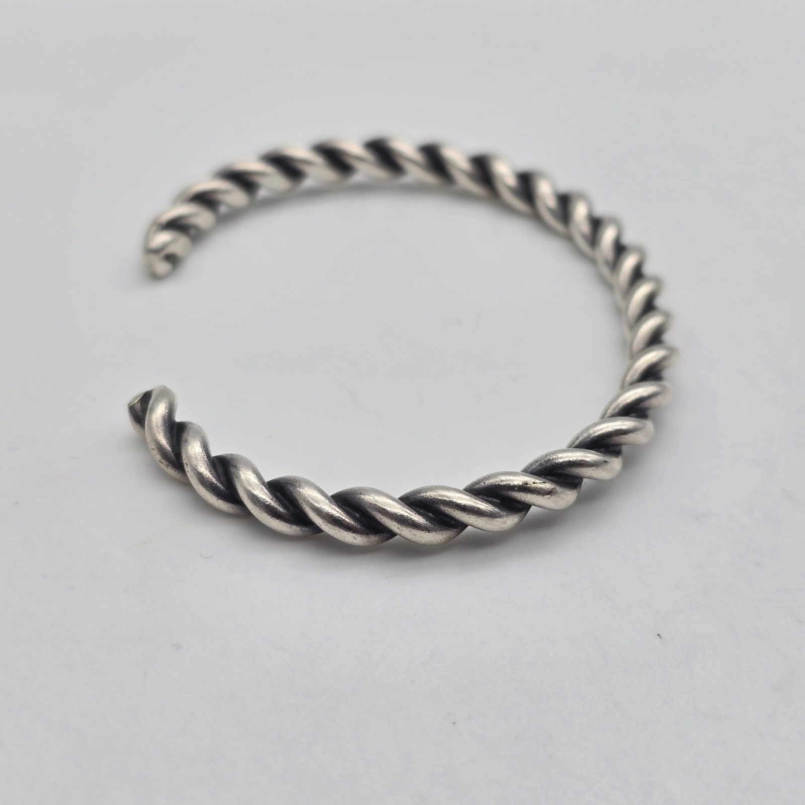 VTG Southwest Twist Wire Cord – 5 mm Sterling Silver Cuff Bangle Bracelet: 6.45″