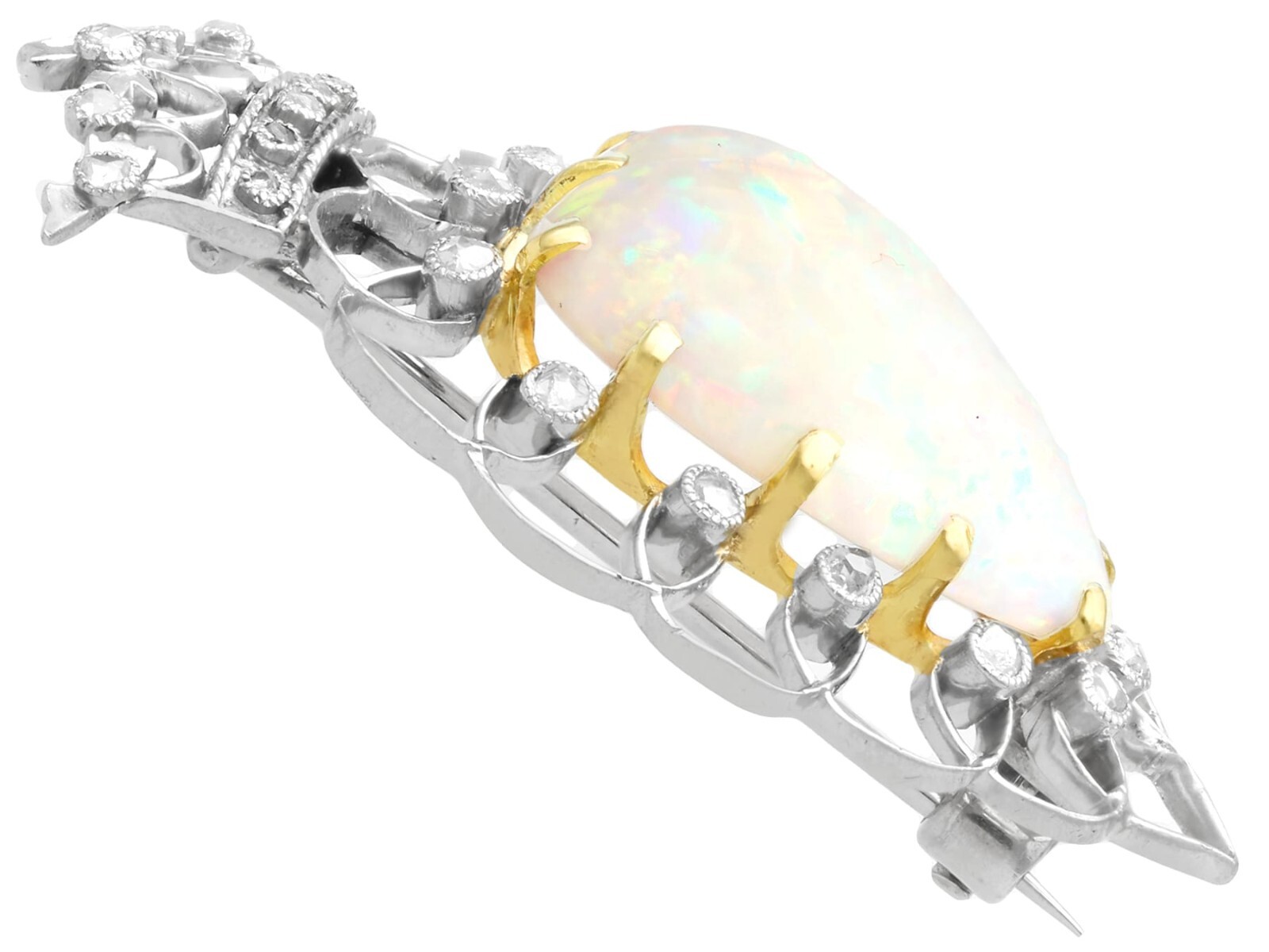 5.95 ct Opal and 0.35 ct Diamond, Platinum Brooch – Antique Victorian