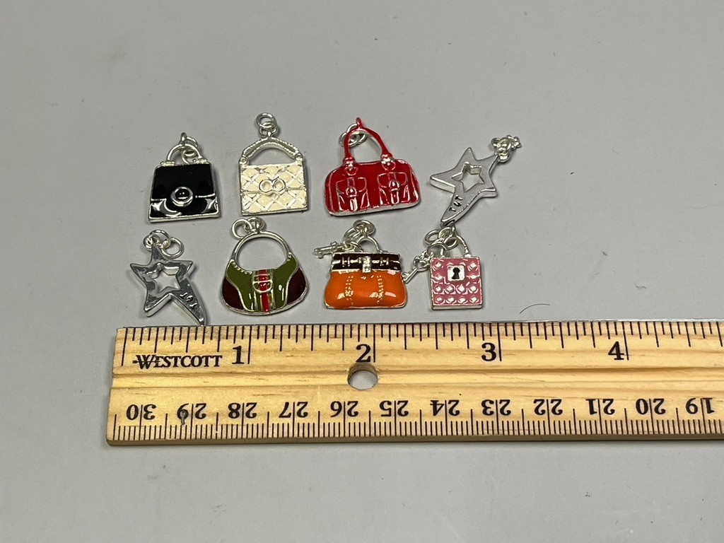 Lot of 8 Mix Enamel Metal Charms Pendants Purse Pocket Book Star Cute