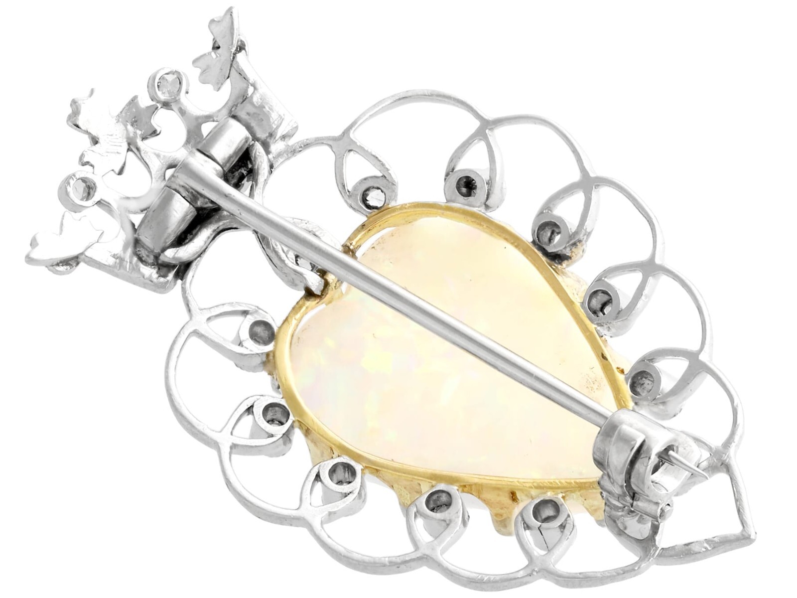 5.95 ct Opal and 0.35 ct Diamond, Platinum Brooch – Antique Victorian