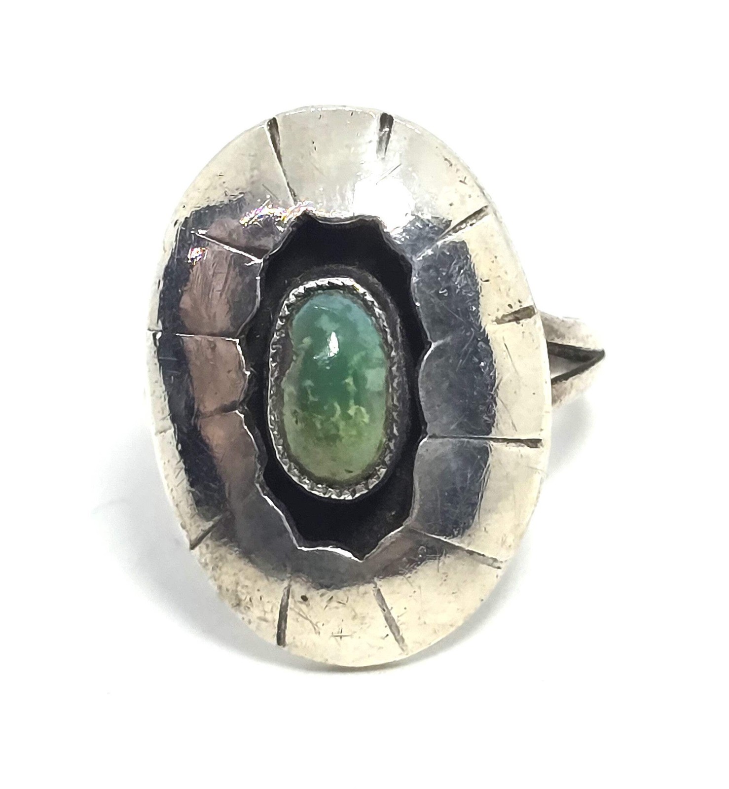 Turquoise Shadowbox Native American vintage sterling silver ring size 6