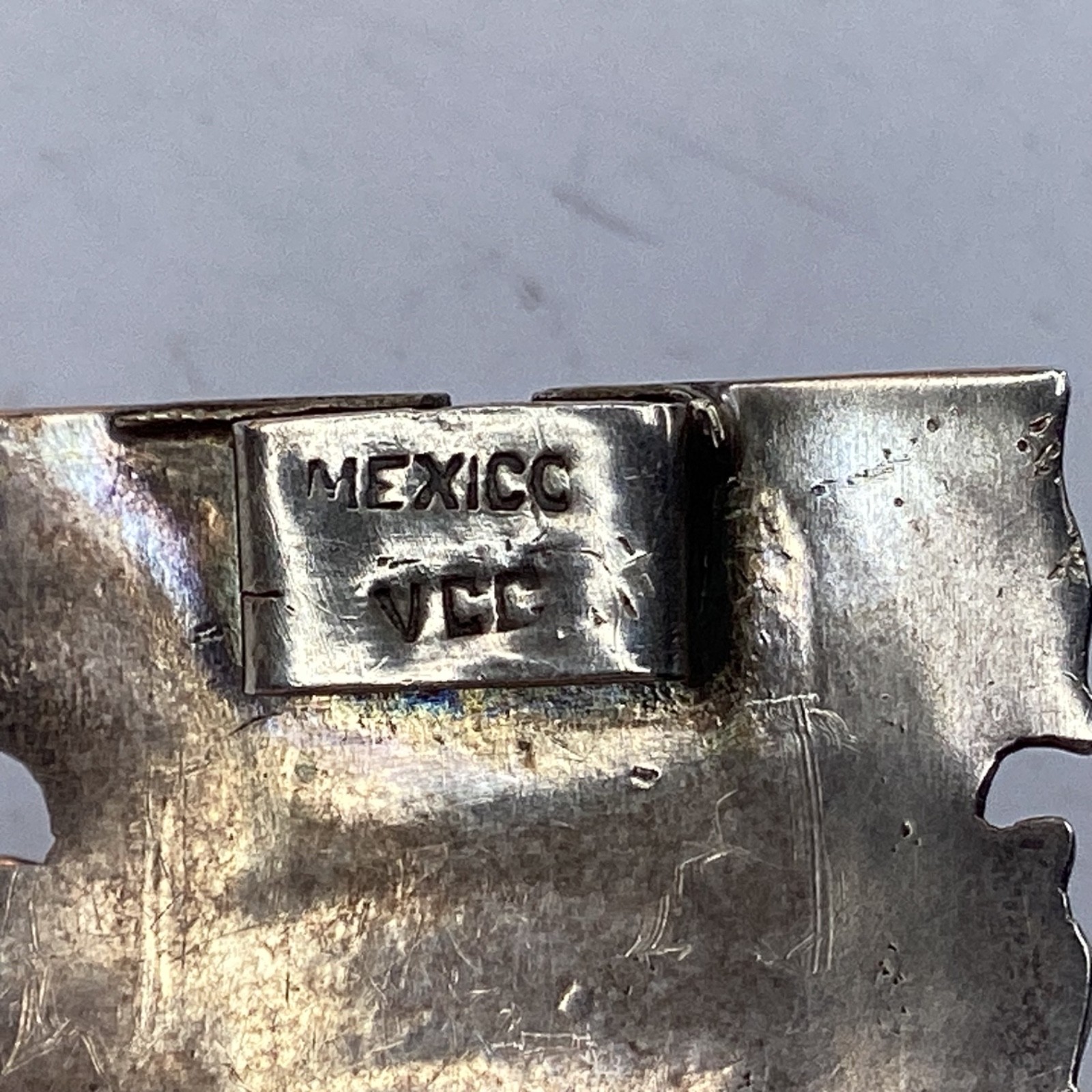 2” MARKED VCG Vintage Mexican Silver Chain Bracelet Taxco Style 1.32 oz. FREE SH