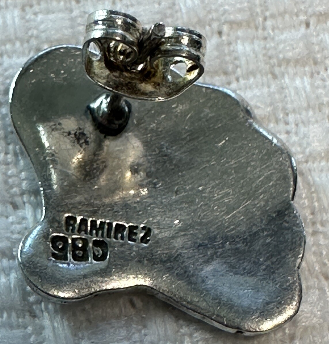 Ramirez 980 Silver Peacock Blue Guilloche Enamel Charm/Pendant & Post Earrings