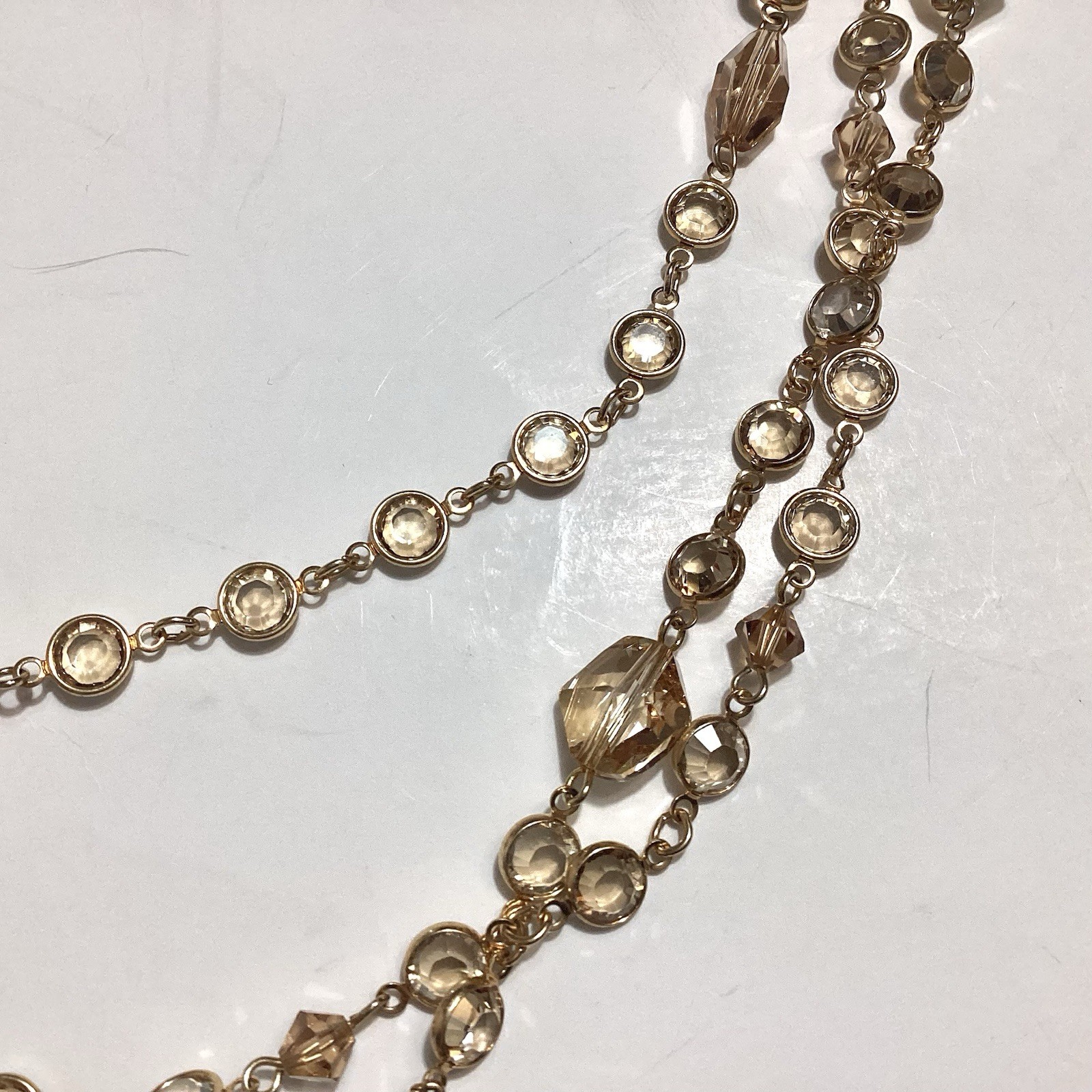 Austrian Crystal USA Signed GoldTone Bezel Champagne Multi-Strand Necklace 24.5”