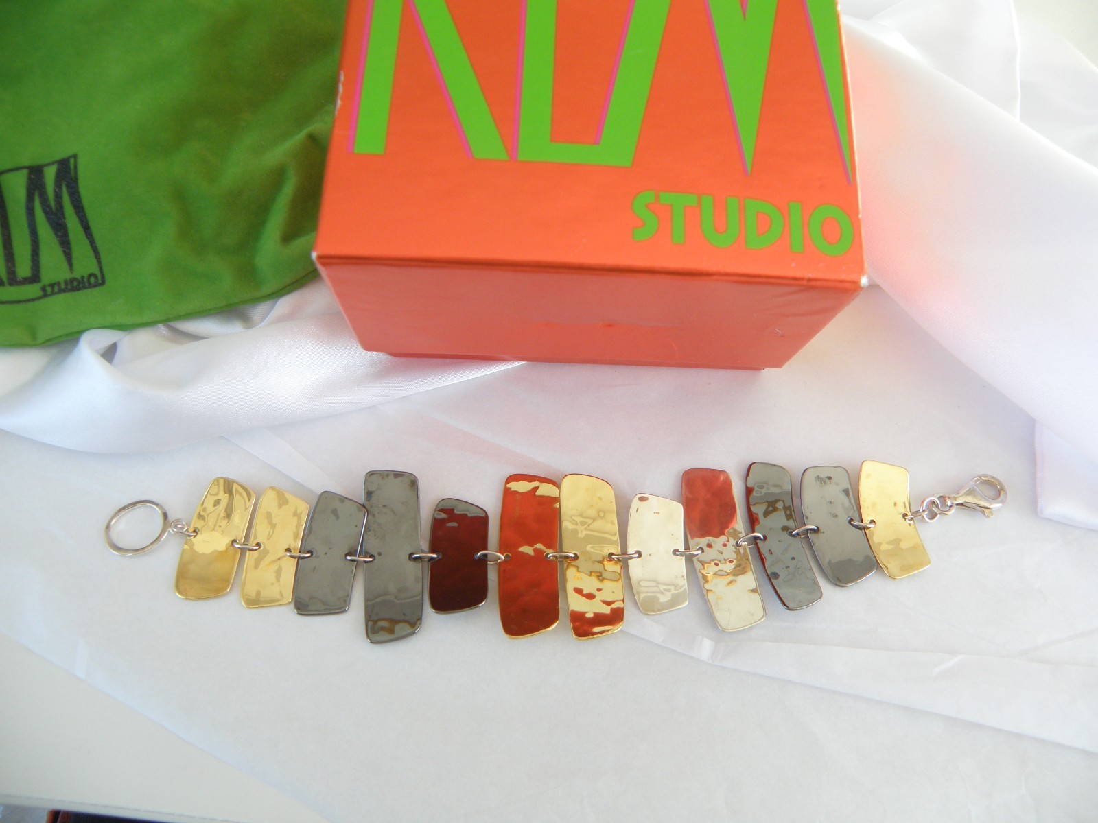 RLM Studio 925 Sterling Silver 925 Mixed Metal Modernist Statement Bracelet 8″