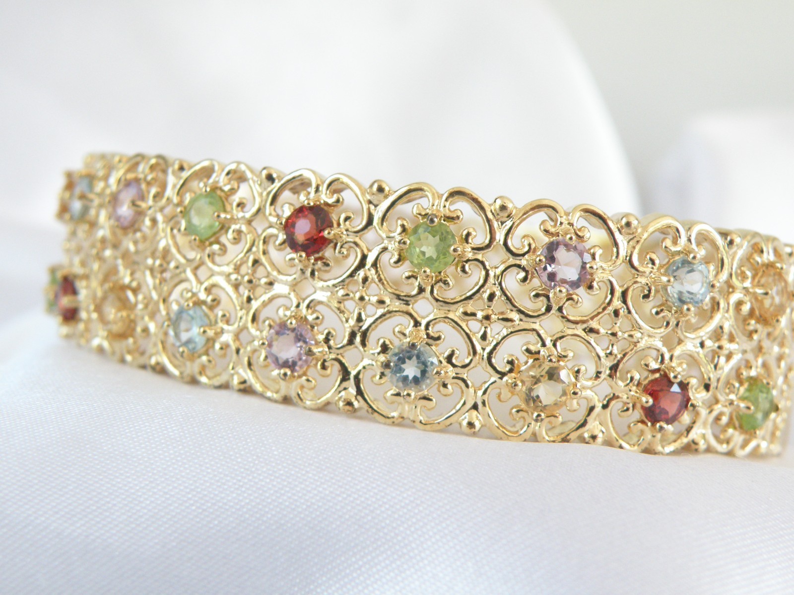 Sterling Silver 925 Gold on Natural Gemstone Statement Bracelet