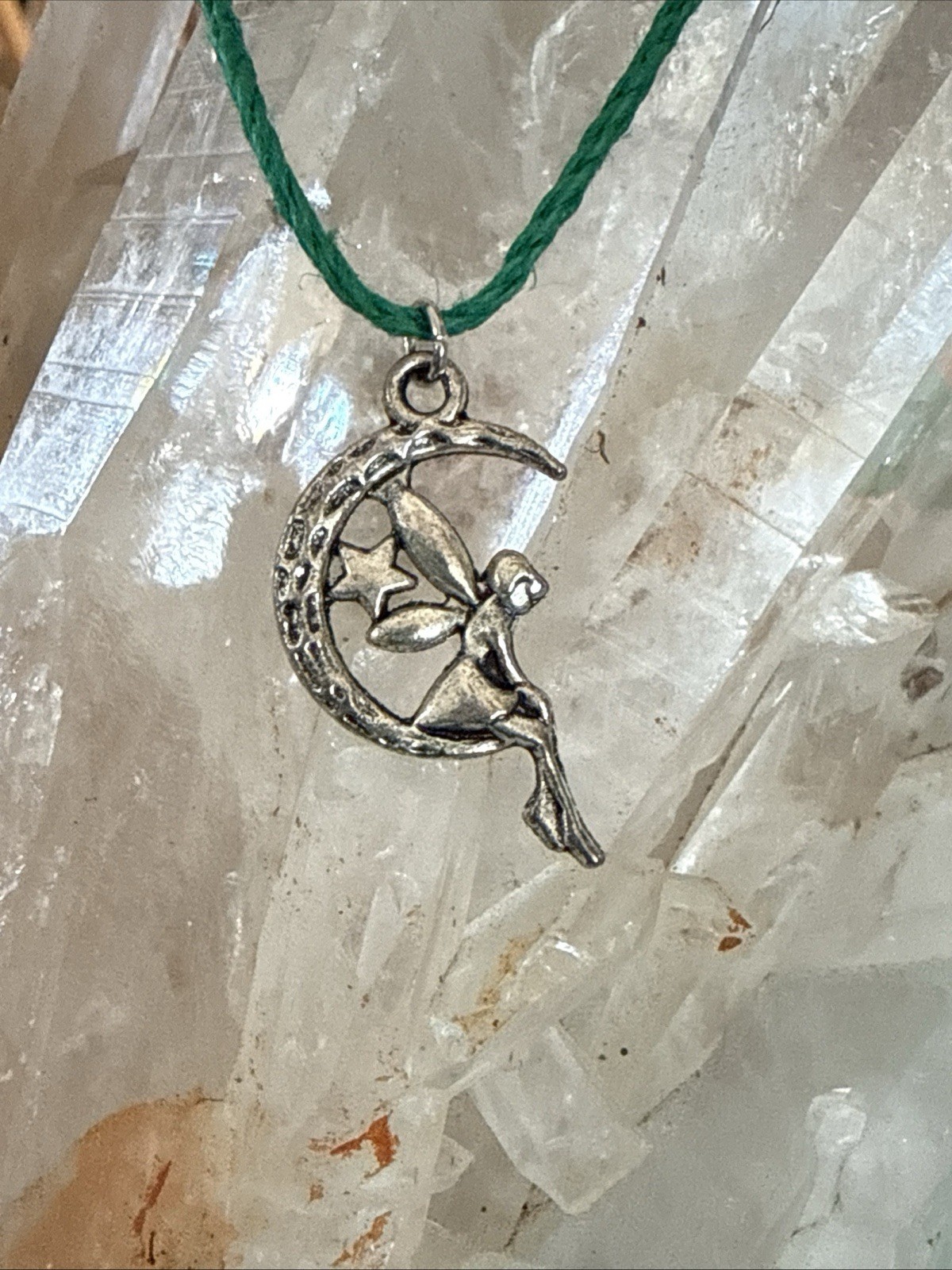 FAIRY CHARM MOON STAR Dainty Necklace Hemp Cord Boho PIXIE Tibetan Silver Tone