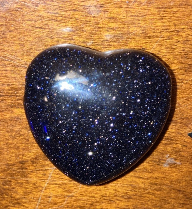 Heart Shaped Pendant Goldstone Dark Blue Sparkling Silica Glass