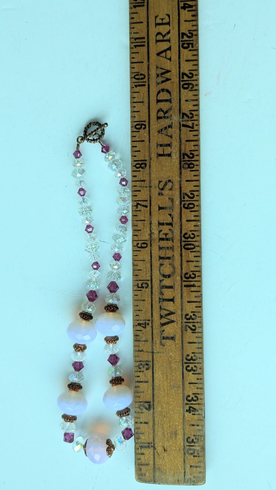 Stunning Artisan AURORA BOREALIS Glowing Milky PINK Bead 18″ NECKLACE