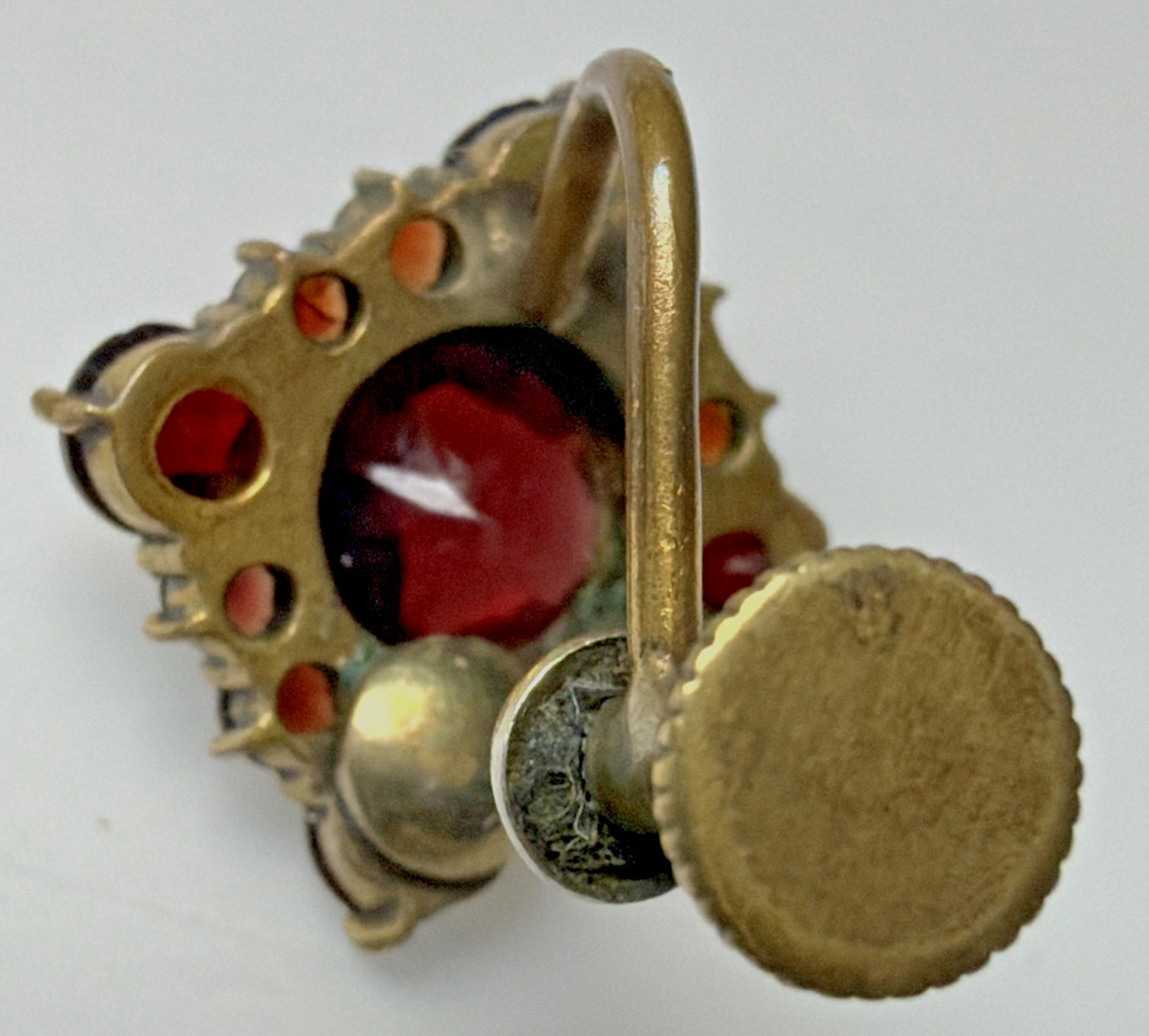 Victorian Red Garnet Star Snowflake Cluster Germany Brooch Pin Screw Earrings