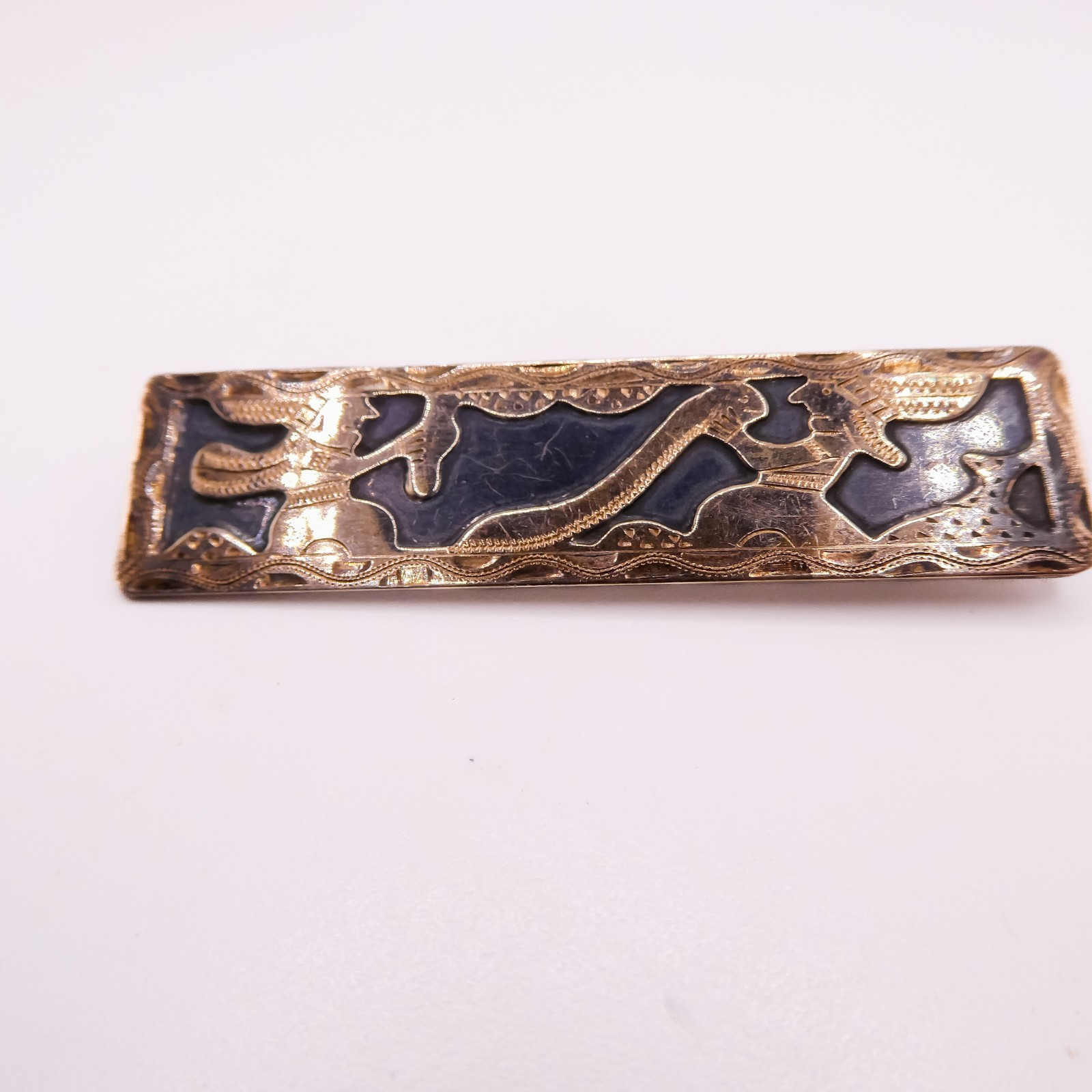 El Salvadore 12k Gold 900 Silver Aztec Snake 1930’s Brooch Pin 1.8″ HTF C-clasp