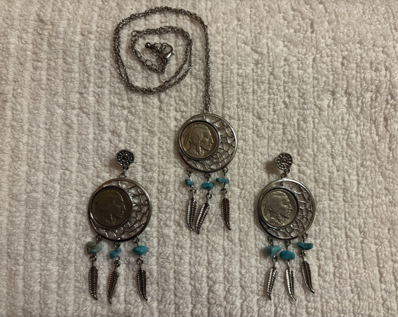 Buffalo Nickel Dreamcatcher Necklace & Earrings Set – Vintage Coin Jewelry