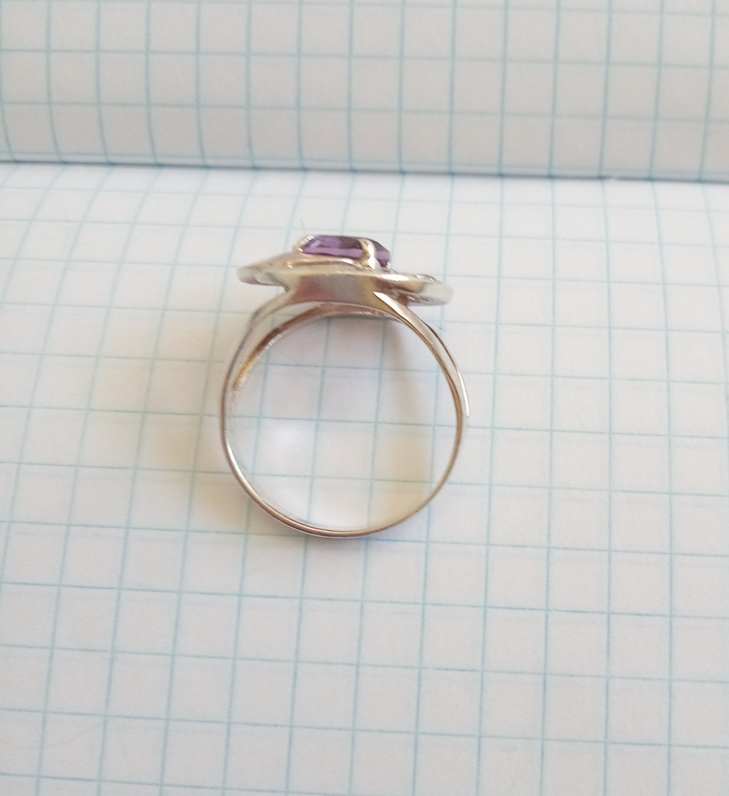 Vintage Ring Purple stone Sterling Silver 925 Gold 375 test Women Jewelry size 8