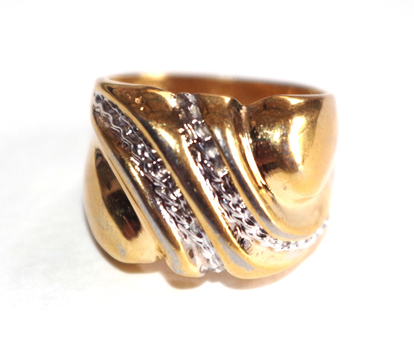 Vintage Stunning 14K Gold Sterling Dome Corrugated Ring: Size 81/2, CA Co.