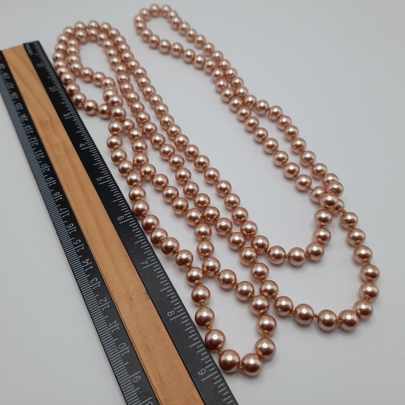 Vintage Faux Pearl Long Necklace, No Clasp, 58 Inches, Hand-knotted