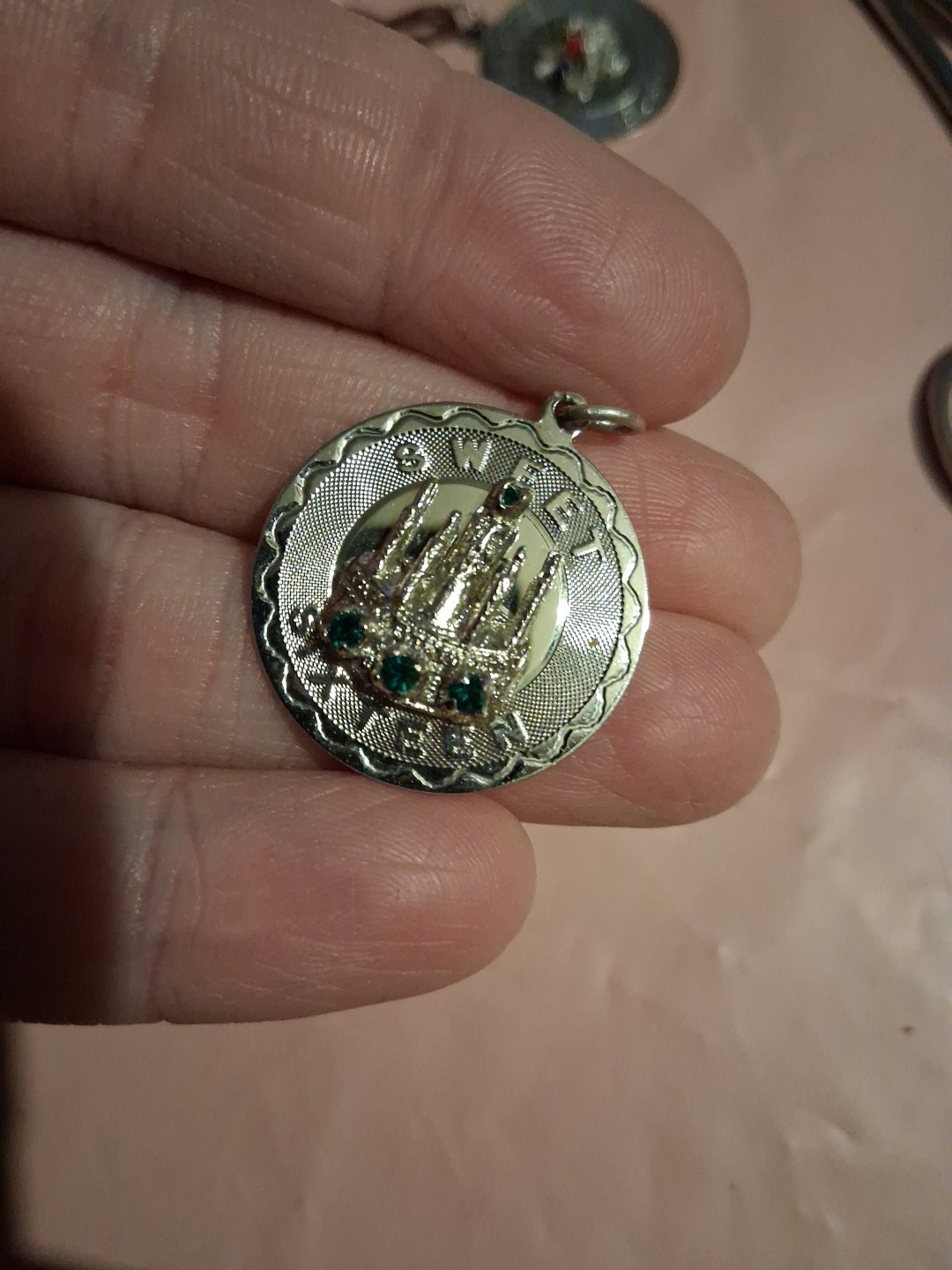 Vintage 70s Charm for Birthday Sterling Silver Sweet 16 May Birthstone Emerald