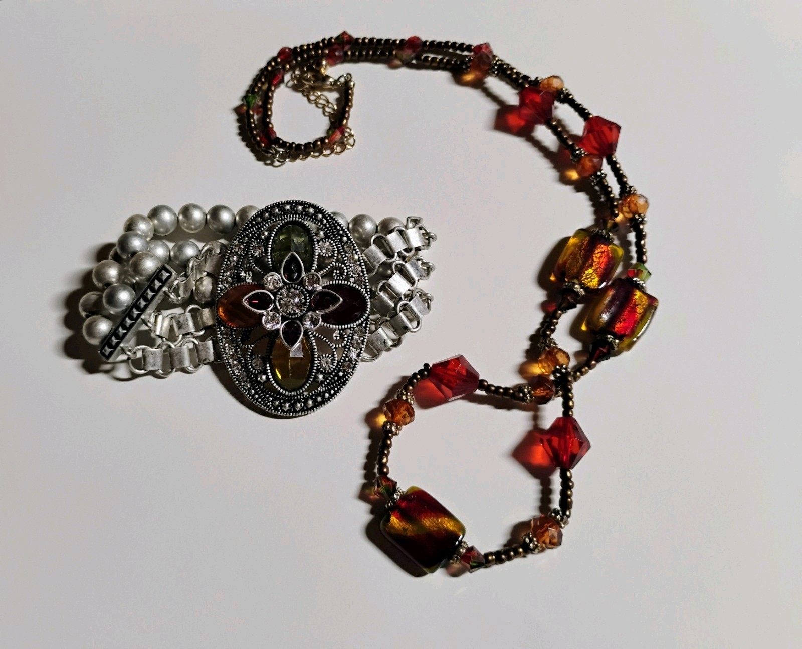 Stunning 23″ Czech Glass? Handmade Vintage Necklace & Matching Art Nouveau…