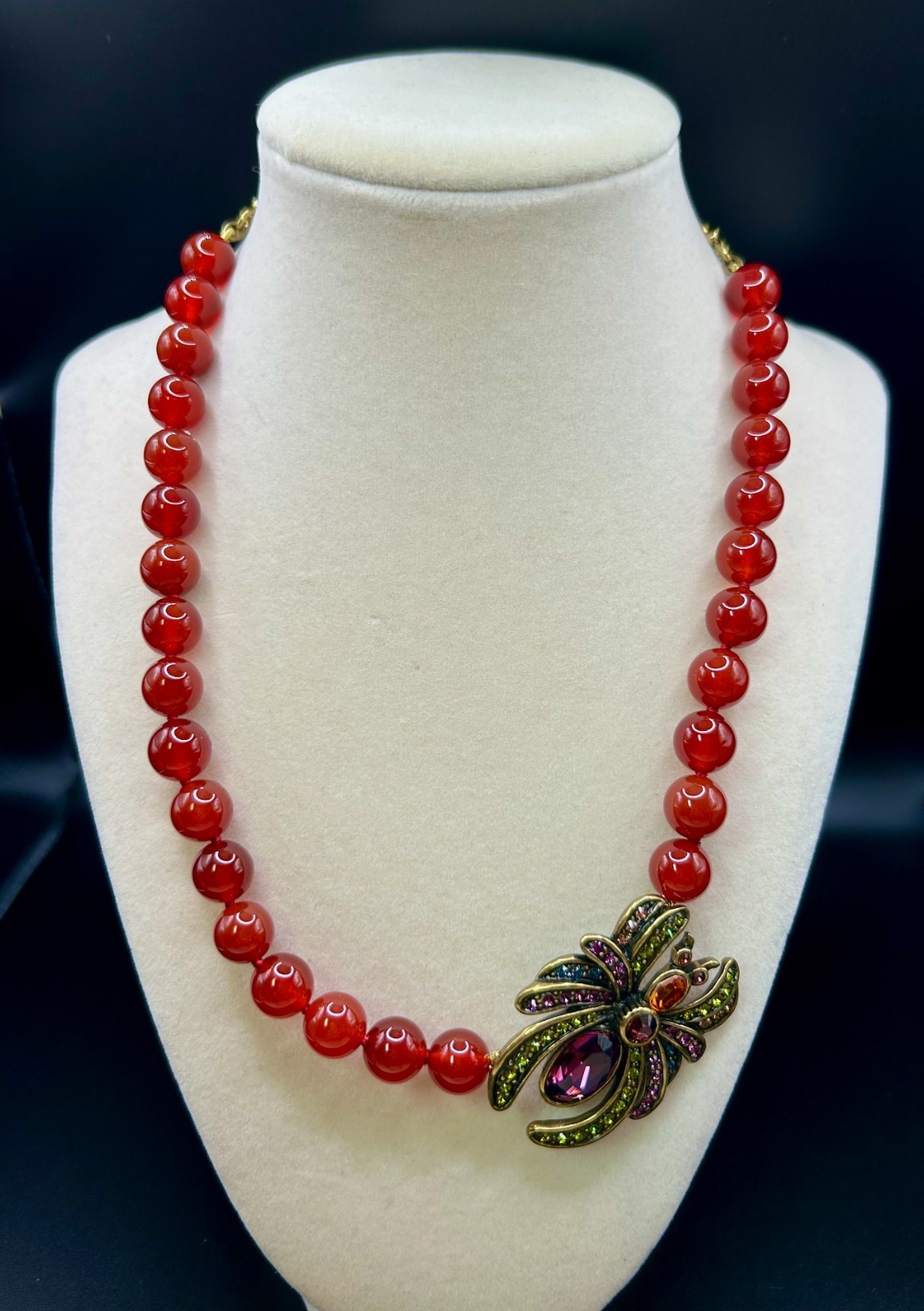 VTG HEIDI DAUS NECKLACE SWAROVSKI RHINESTONE SPIDER CHERRY RED GLASS BEADS HSN