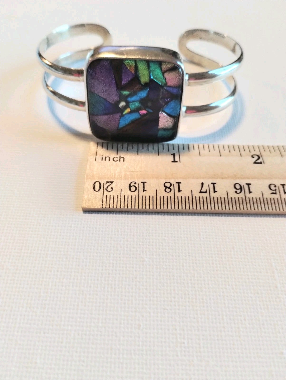 Handmade Small Purple Blue Dichroic Glass Sterling Silver Cuff Bracelet 6.5in