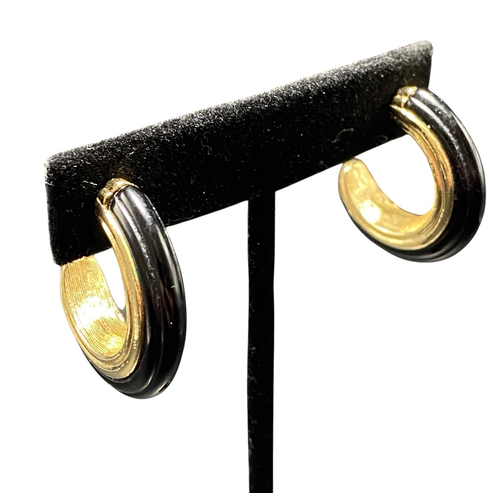 Vintage Sarah Coventry Black and Goldtone Earrings About 1-1/8″ Across