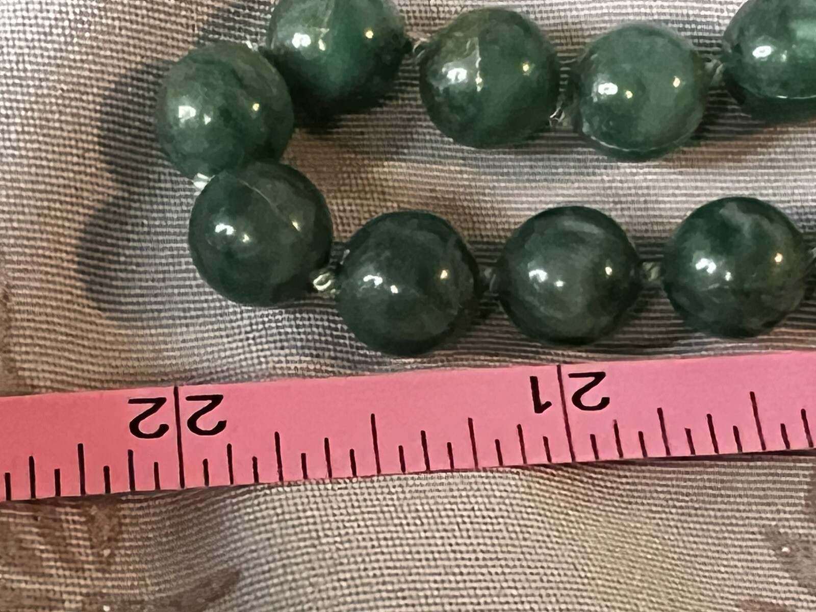 Vintage Faux Jade Marbled Green Beaded Necklace 22 Inches Long Single Strand