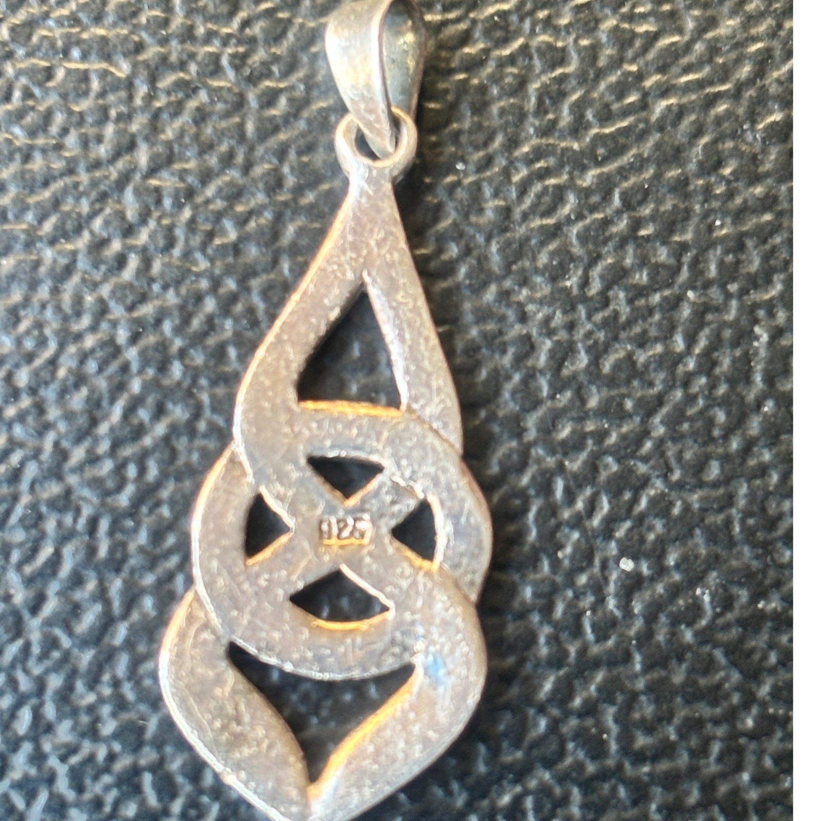 Sterling Silver Antiqued Long Celtic Knot Pendant Charm stamped 925 on back