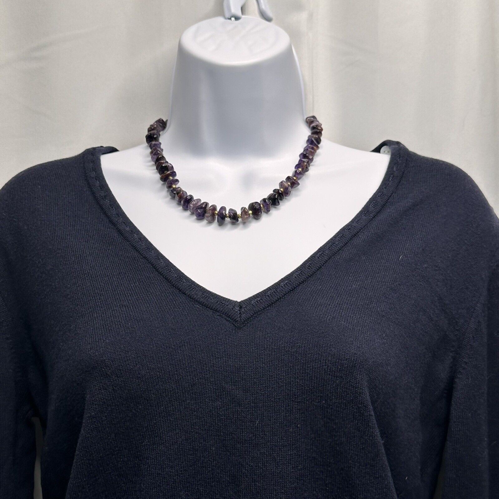 Vintage Amethyst Necklace Polished Gemstone Chip Bead Chunky 18″