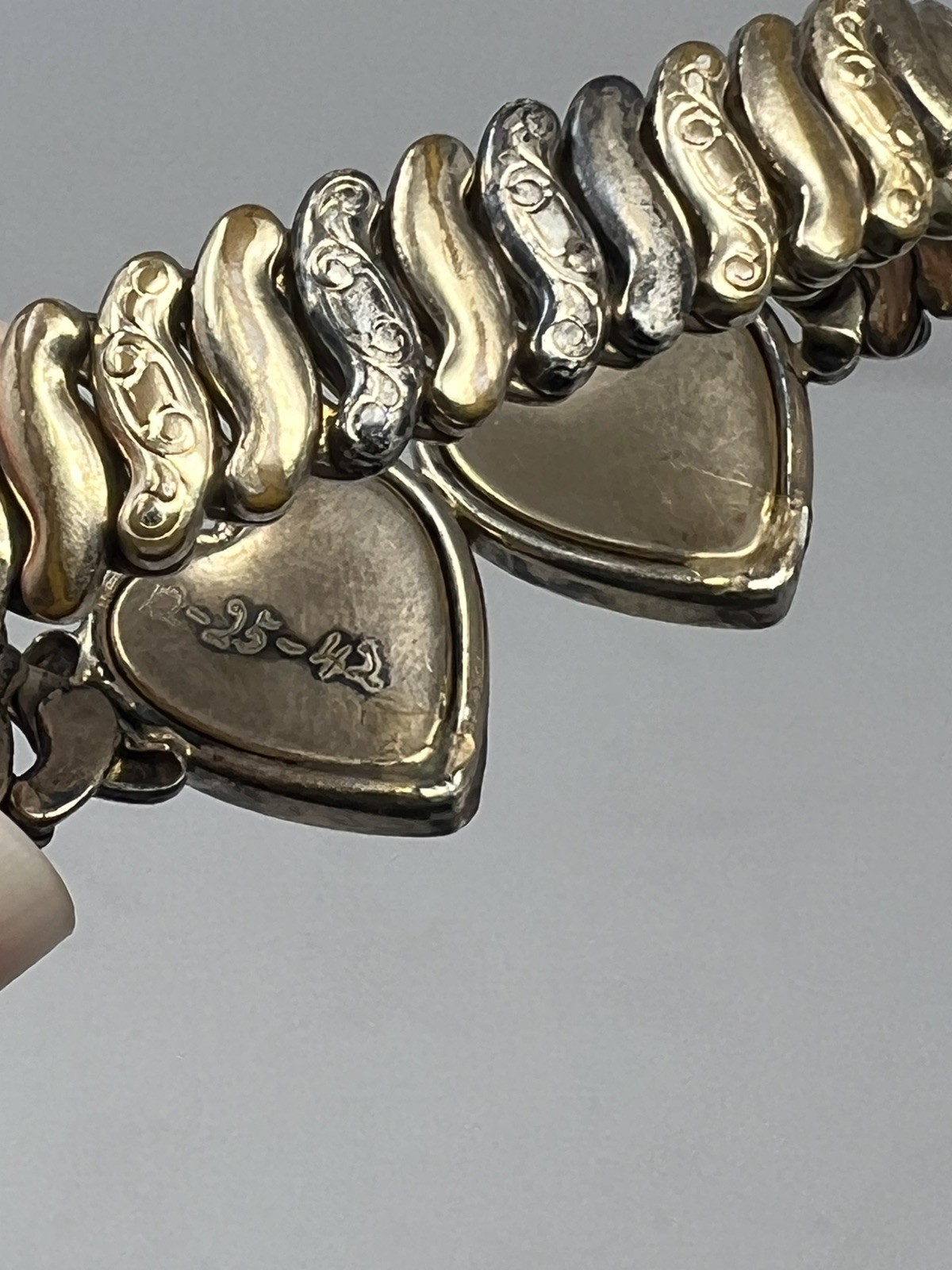 🔥Rare! Vtg WWII double Sweetheart Expansion Bracelet Co-Star Sterling Base