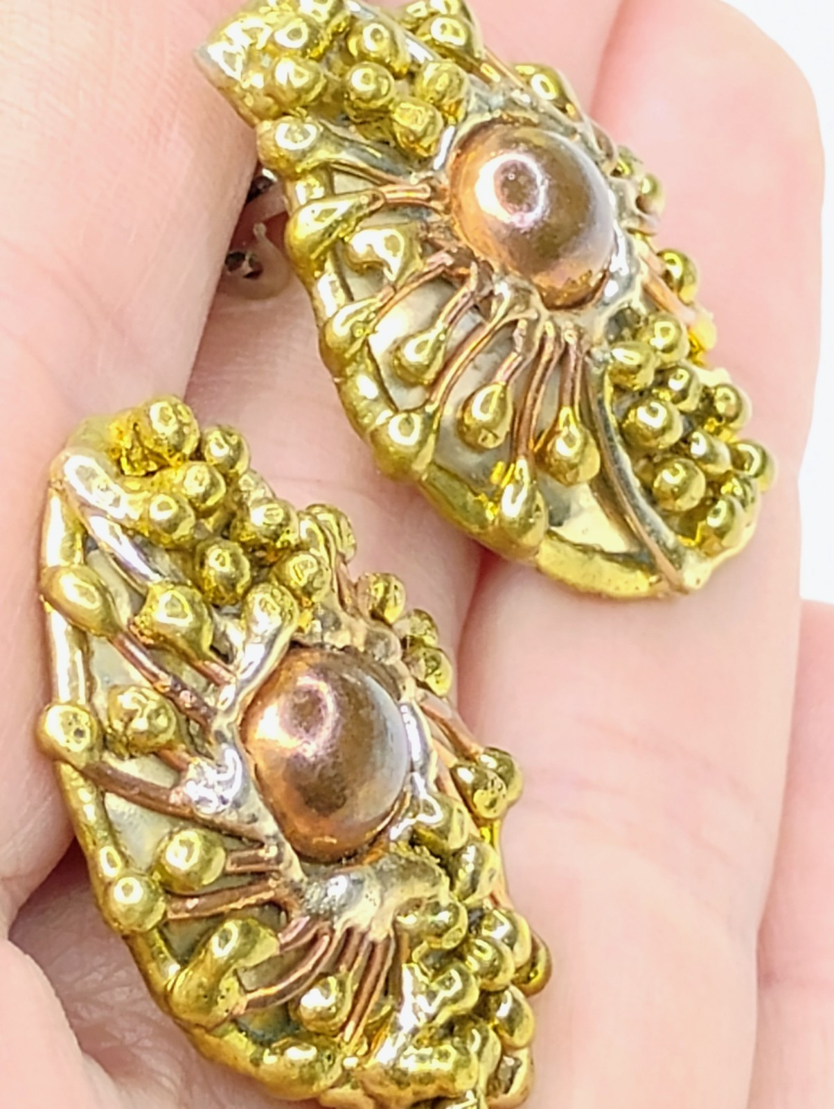 Vintage Brutalist Clip On Earrings Copper & Brass Made in Mexico