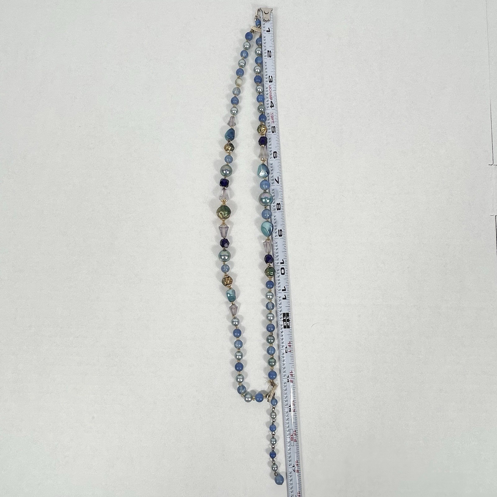 Vintage JAPAN Double Strand Blue Bead Necklace 17.5” Faux Pearl Acrylic Glass