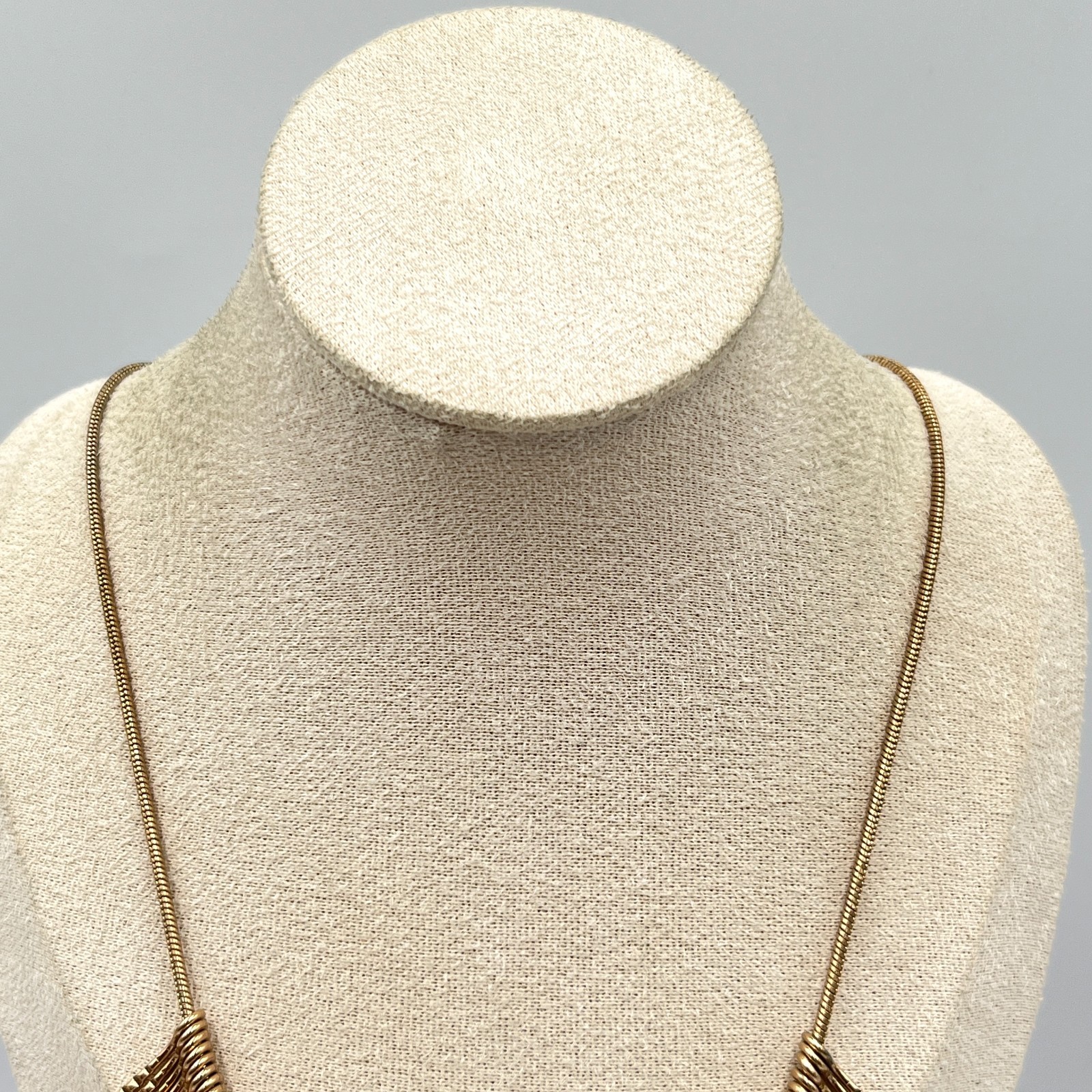 Vintage Style Gold Tone Fringe Bib Necklace, Textured Bar Drop Statement Jewelry