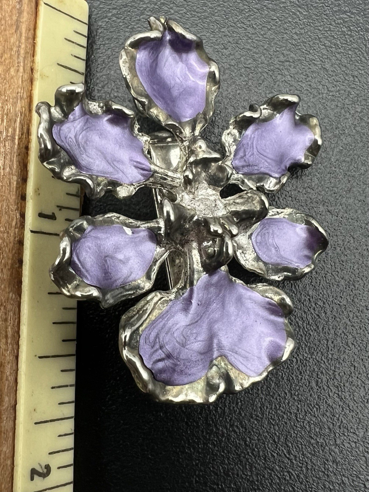 Vtg Purple Violet Iris Or Orchid Flower Enamel Convertible Brooch Pendant Pin