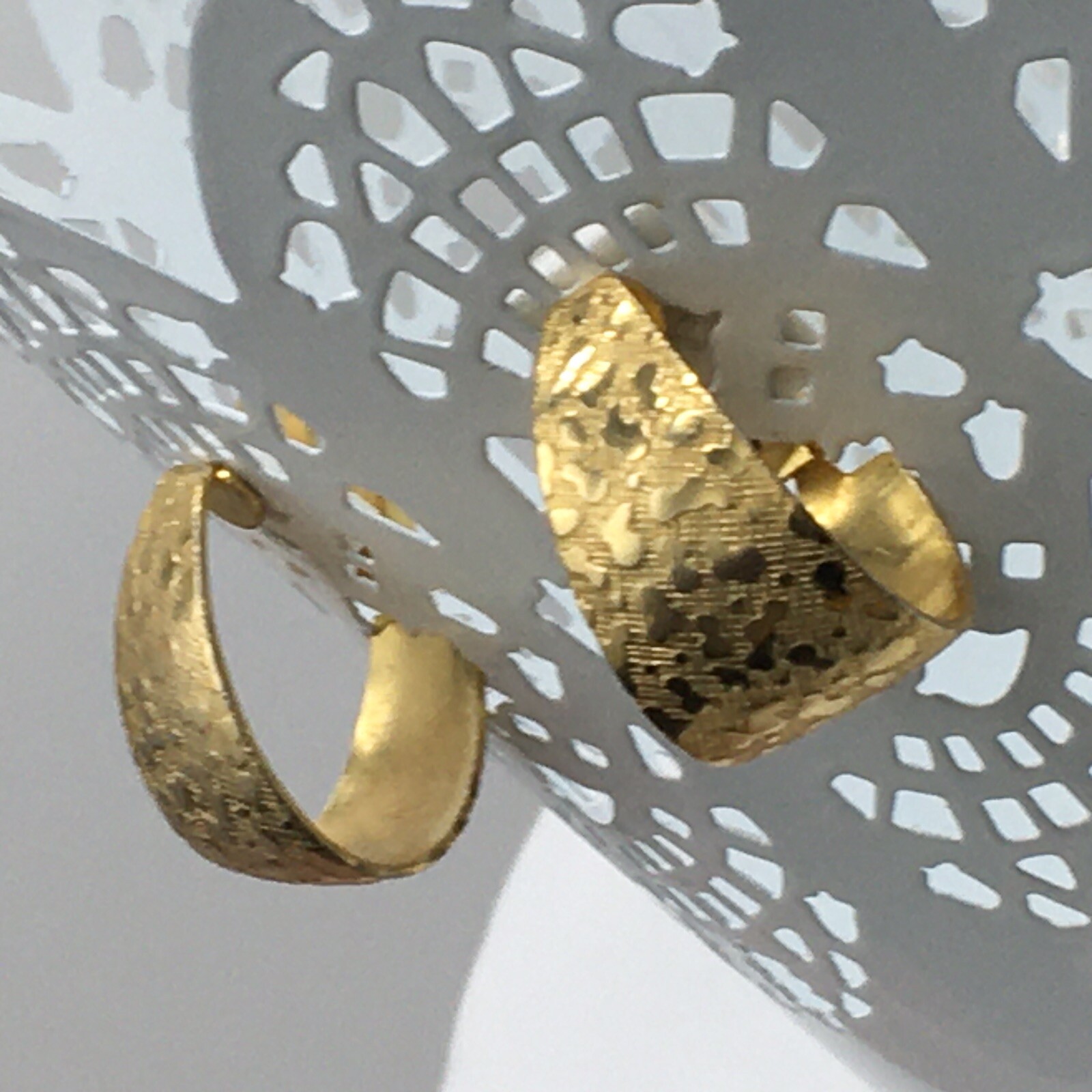 Lightweight Textured Gold Tone Wide Long Hoop 1”