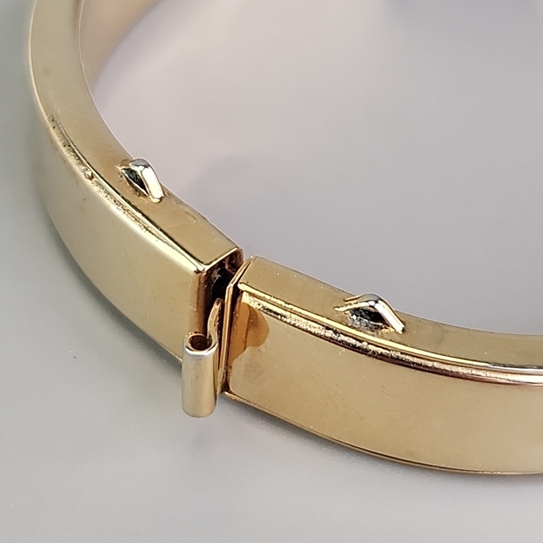 Vintage Bangle Bracelet Hinged 1cm Gold Tone Glossy Hollow 6.25″