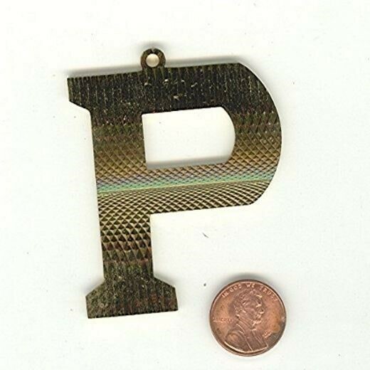 1 VINTAGE BRASS LETTER “P” DECO CUT 2.5″ PENDANT Z631