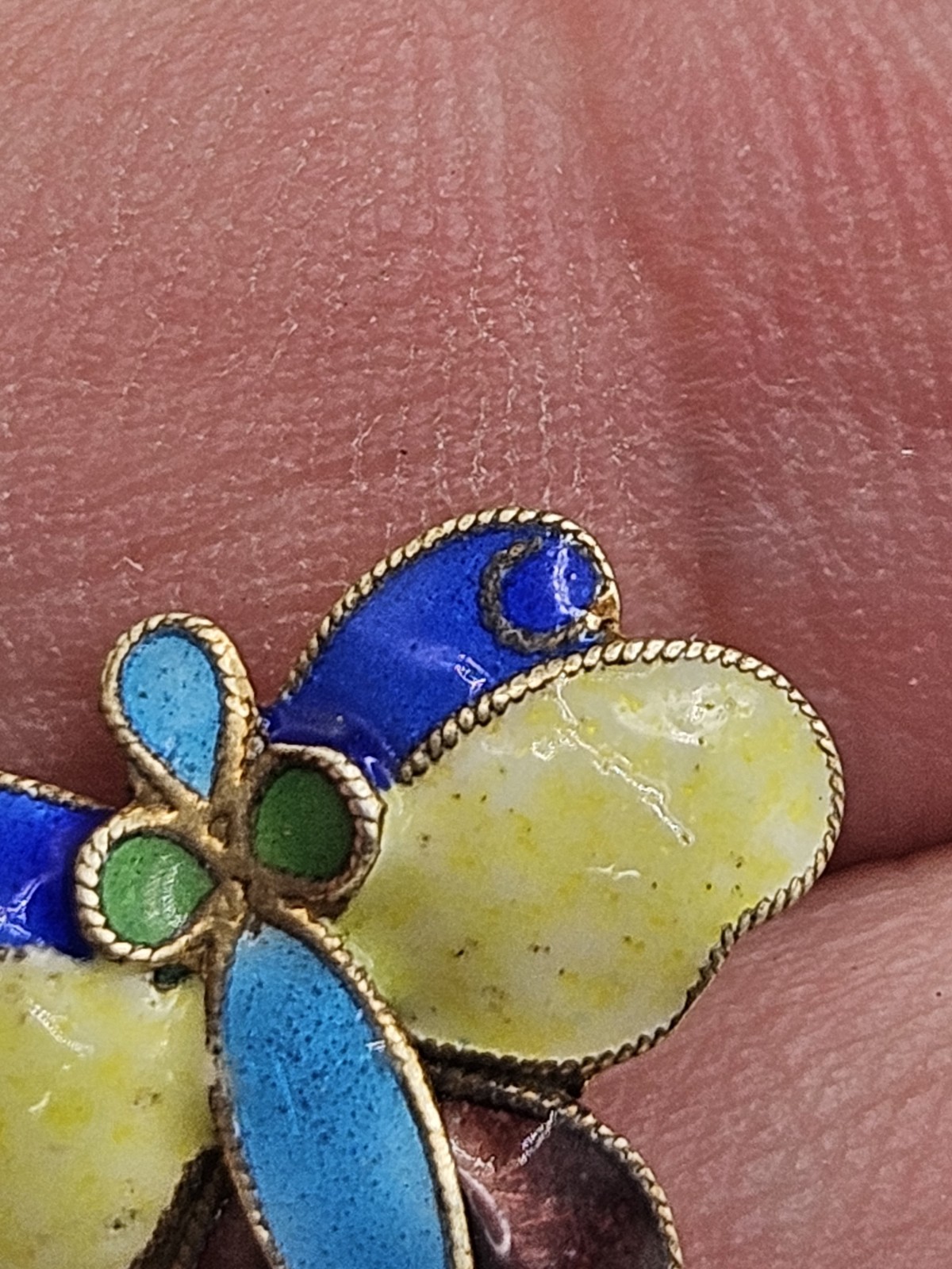 Vintage Thousand Flowers Enamel Cloisonne Sterling Silver Gold Finish Earrings