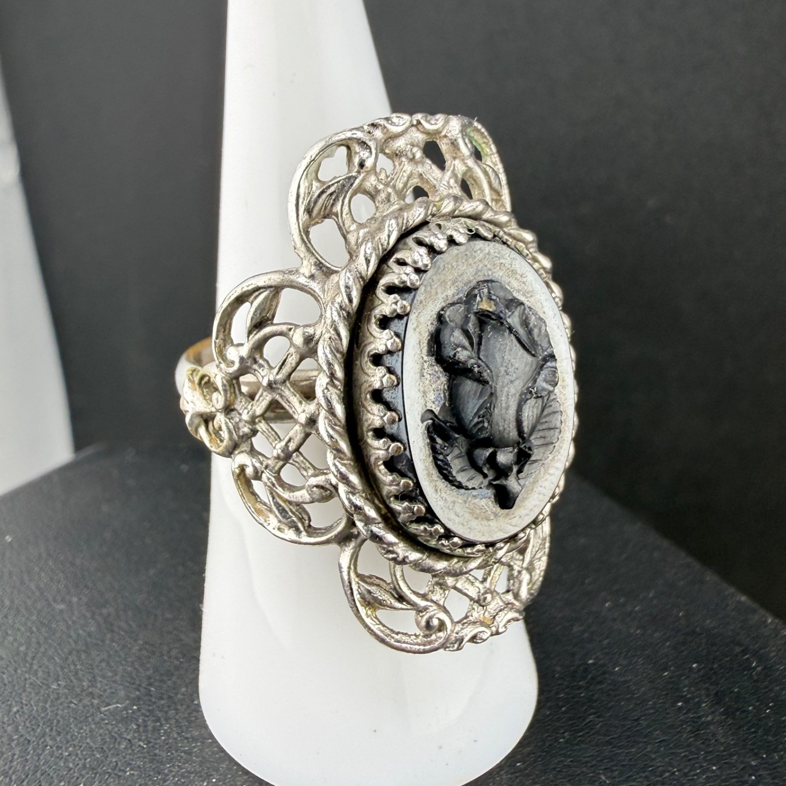 Vintage Whiting & Davis Ring Silver Tone Adjustable Size 6