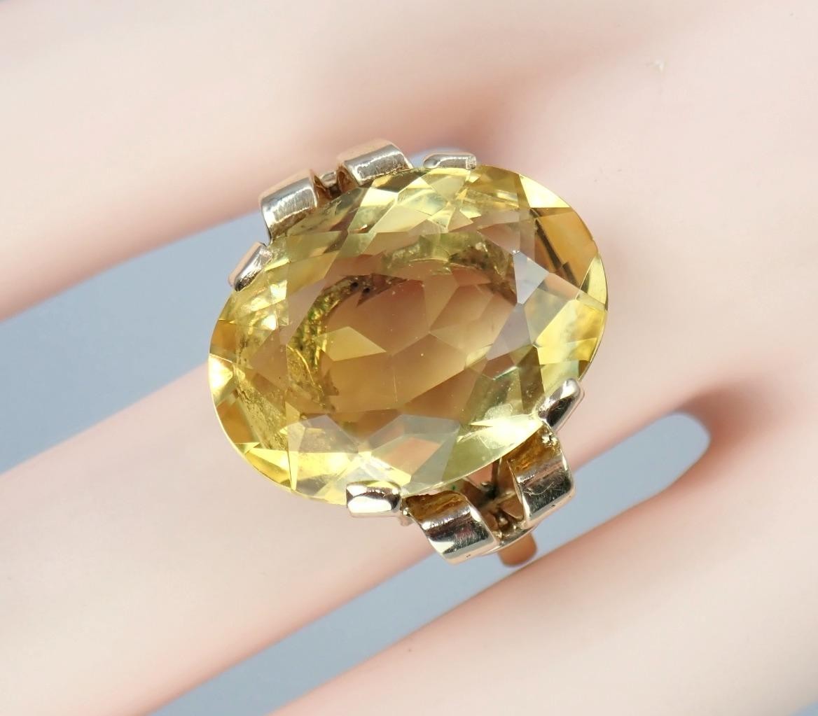 Beautiful Vintage Mid Century 9K Gold 13.3Ct Citrine Cocktail Ring 1960s Sz 8.25