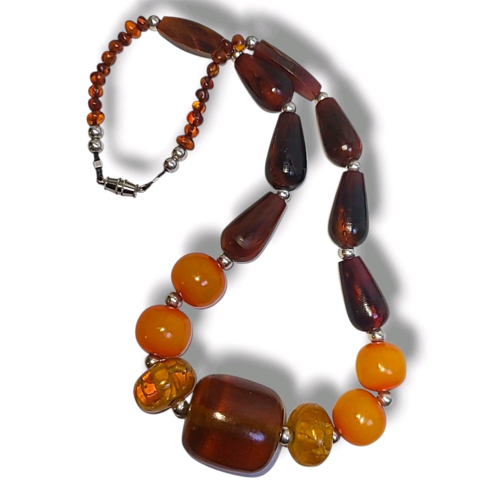 Mixed Baltic Amber Honey Cognac Butterscotch & 925 Silver Bead Necklace 20″
