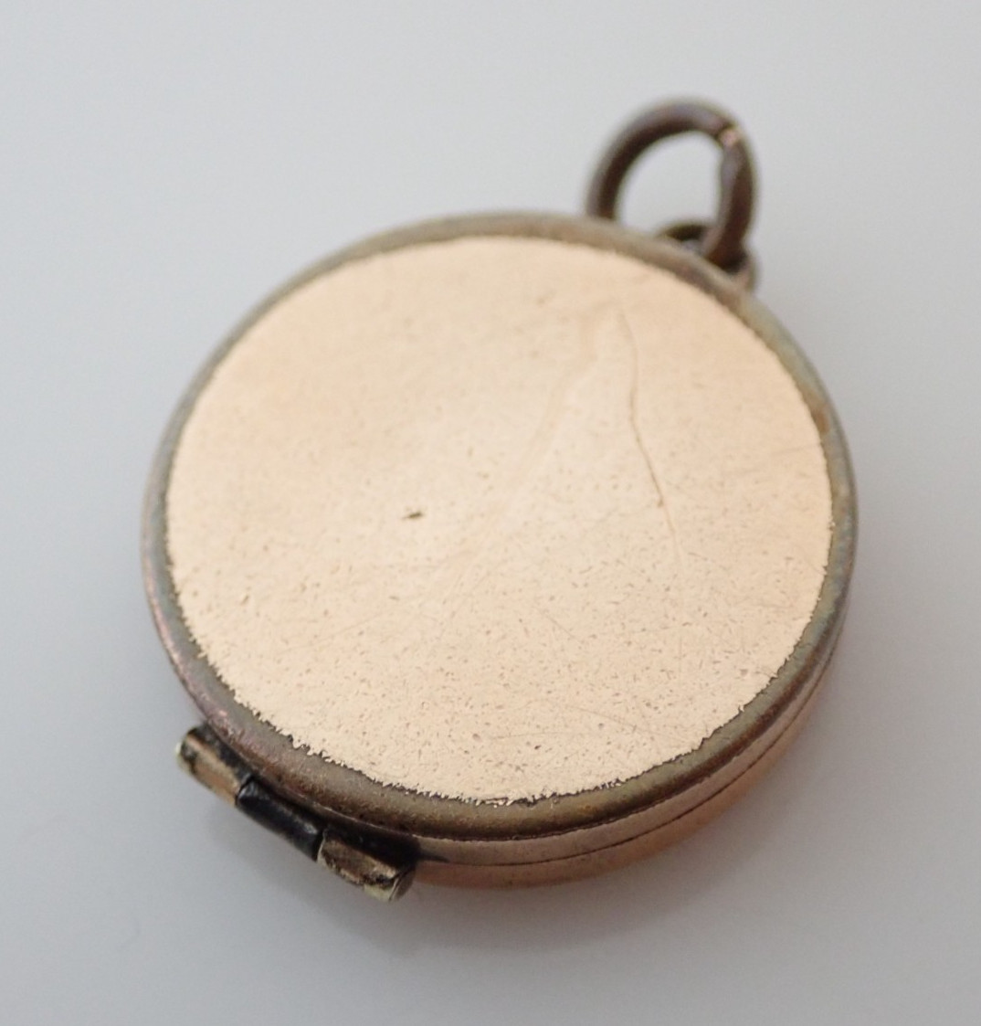 Antique SKM & Co Gold Filled Etched Opal Photo Locket Fob Pendant Necklace