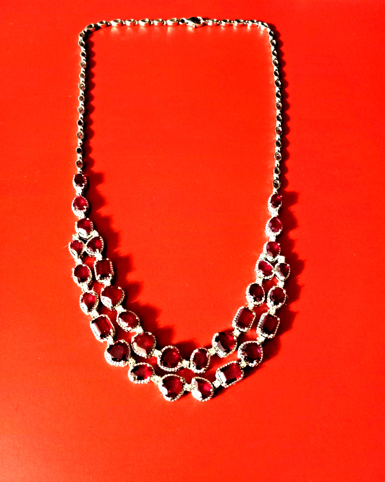 38.06 cts Niassa Ruby Cambodian Zircon Platinum / Silver Drape Necklace(18 in)