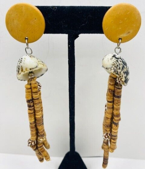 Vintage Shell Post Dangle Drop Earrings 4.5″ Long