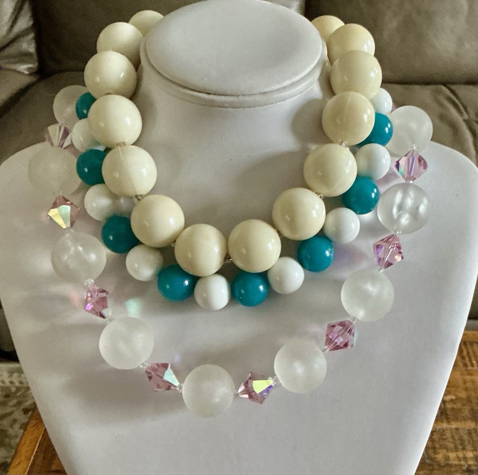Vintage Chunky Beaded Necklace 7 Lucite, Acrylic, Retro Plastic, Glass 60’s+70’s