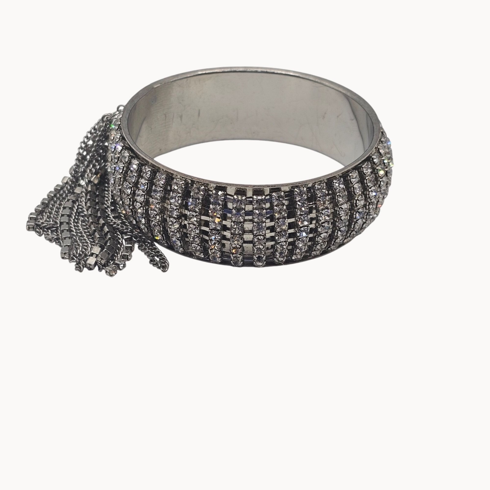 Rhinestone Tassel Chunky Statement Bangle Bracelet Glam Wedding Bridal