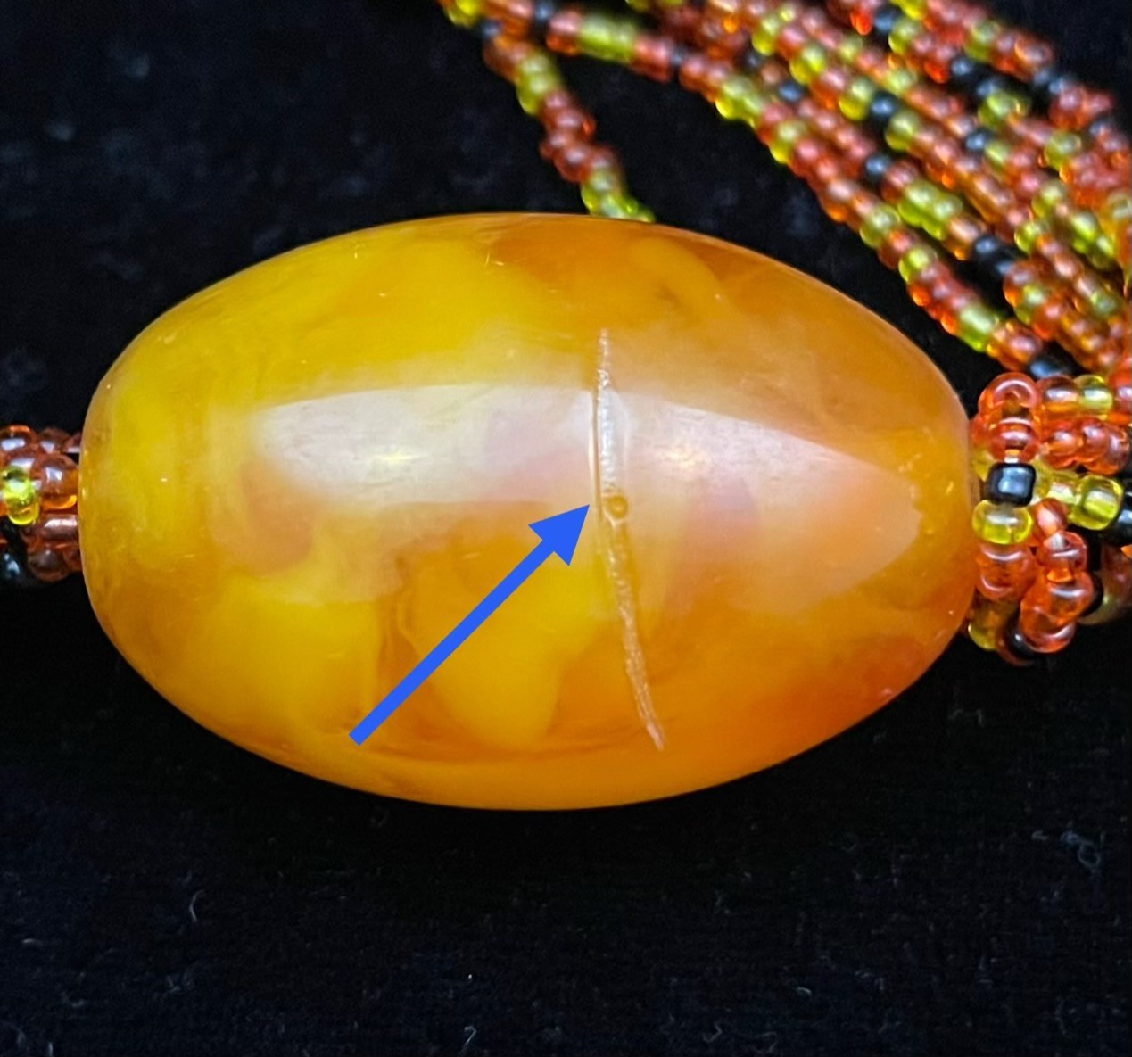 Faux Amber Large Bead Pendant Necklace Marbled Lucite Multistrand Sead Beads 21”