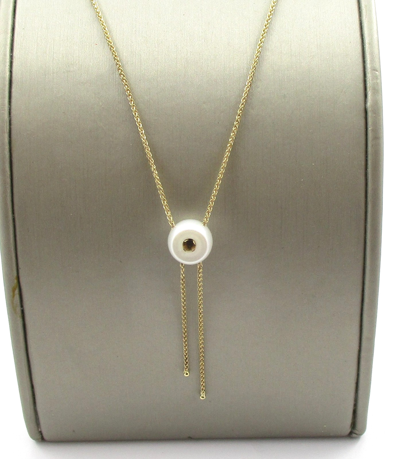 8.8 mm Freshwater Cultured Pearl 0.04CT Diamond Pendant 14K Yellow Gold 17.5″