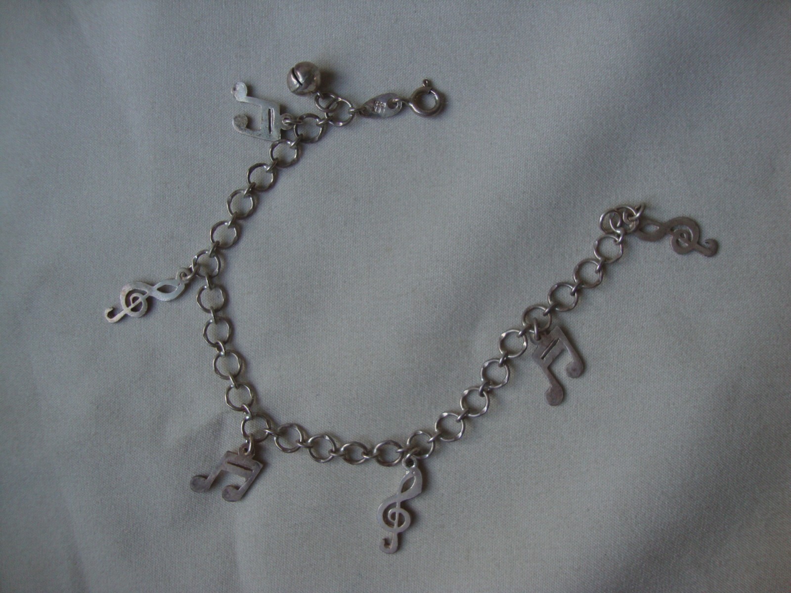 VINTAGE MUSIC CLEFT & 16TH NOTES 7″ STERLING SILVER STAMP 925 LEX CHARM BRACELET