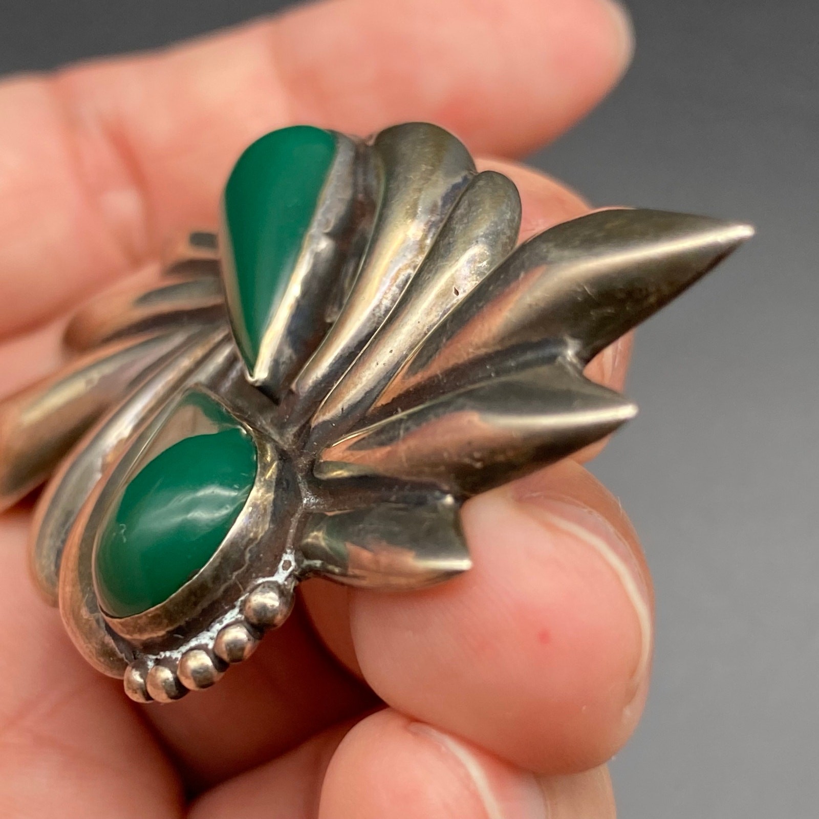 Vintage Mexico Green Onyx Sterling Silver Pin Brooch