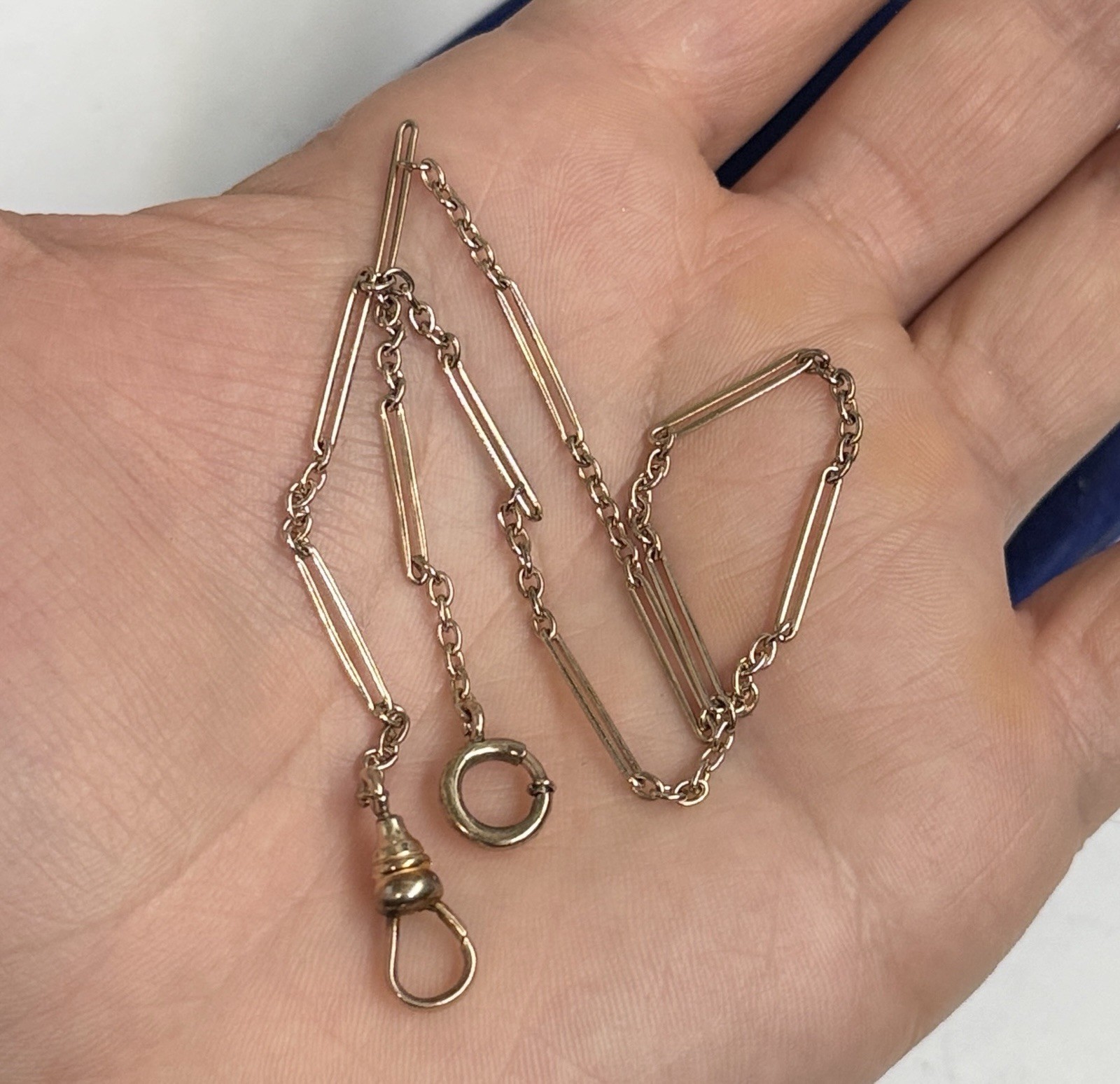 Paperclip Gold Filled Watch Chain Cable Fob 13” 2mm victorian Gf Figaro Link